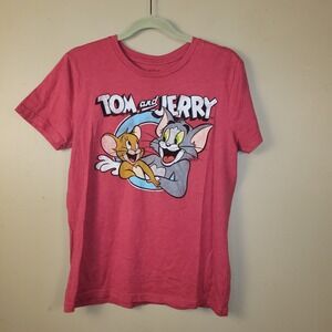 Tom and Jerry Graphic T Shirt Pink Womens Small Cartoon Tee